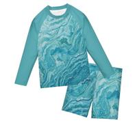 sanluoli Sky?Blue Crackle Pattern - Conjunto de protección UV para niños de 3 a 10 años, manga larga UPF 50+, Arte marmoleado de ondas turquesas, 3 años