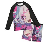 sanluoli Sky?Blue Crackle Pattern - Conjunto de protección UV para niños de 3 a 10 años, manga larga UPF 50+, Negro Anime Cat Girl, 4 años
