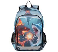 sanluoli The Backpack Kid 8-12: moderna bolsa de libros para niños en varios colores - Cool Blue Red Shark