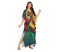 sanluoli Vestidos de caftán para mujer, talla grande, caftanes, para mujer, salida de baño, ropa de playa, club, caftán hawaiano, caballos en la nieve escena de invierno, Music Head S Jamaican Pride