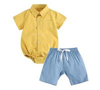 Sanlutoz Algodón Bebé Niño Pantalones Cortos Conjuntos Verano Bebé Body + Shorts 2pcs Casual Set de Bebe (18-24 meses, 9011-9022-YE)