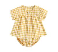 Sanlutoz Algodón Bebé Ropa Conjunto Verano Bebé Niña Ropa Recién Nacido Manga Corta Moda 2pcs (12-18 meses, BCS2004-YE)