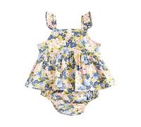 Sanlutoz Verano Recién Nacido Bebé Chicas Juegos de Ropa Infantil Tops + Pantalones Cortos Sin Mangas 2 Piezas (18-24 meses, BCS1070-YE)