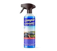SANMARINO Limpiacristales desengrasante sin marcas acabado brillante secado rápido 500 ML. con pulverizador elimina grasa huellas lavado coche y moto
