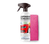 SANMARINO Limpiador Abrillantador en Seco, Cera Líquida Rápida Carnaúba, Limpieza Coche y Moto, LIMPIADOR TECNOLÓGICO 500ML.
