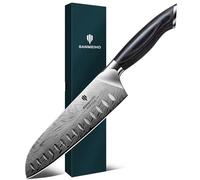 SANMEIH Cuchillo Santoku de Acero en Polvo, 18cm Cocina de Cocina Profesional, Cuchillo Santoku Japonés Súper Afilado de Acero Duro, Cuchillo para Verduras y Carne, Mango Ergonómico de Madera de Pakka
