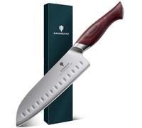 SANMEIHO Cuchillo de Cocina Santoku de 18 cm, Fabricado en Acero Japonés de Alto Carbono 10Cr15MoV, Cuchillo de Cocinero con Hoja Ultra Afilada de 12° y Mango Ergonómico de Madera de Pakka