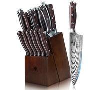 SANMEIHO Juego Cuchillos Cocina, 16 Piezas Set Cuchillos Cocina Profesional de Acero Inoxidable de Alto Carbono, Juego de Cuchillos con Bloque de Madera, Afilador, Cuchillo de Chef, Santoku, Tijeras