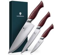 SANMEIHO Juego de 3 Cuchillos de Cocina Japonés, Set de Cuchillo Profesionales, Hoja Afilada con Acero Inoxidable 10Cr15MoV (62HRC), Mango Ergonomico Madera - Cuchillo de Chef, Multiusos, Pelador