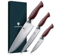 SANMEIHO Messerset 3-teilig, Japanisches Küchenmesserset aus 10Cr15MoV Edelstahl, Ultrascharfes Profi Kochmesserset mit Ergonomischem Holzgriff, Kochmesser Allzweckmesser Schälmesser - OKINAWA Series