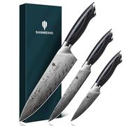 SANMEIHO Set de Cuchillos de Cocina de Acero en Polvo, 3 Piezas Juego de Cuchillos de Cocina Súper Afilado y Duro, Mango de Madera Ergonómico, Cuchillo de Chef, Cuchillo Universal y Cuchillo de Pelar