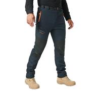 SANMIO Pantalones Trekking Hombre Pantalon de Trabajo Termicos Montaña Escalada Senderismo Esqui Softshell Invierno Polar Forrado Aire Libre Azul con vellón L
