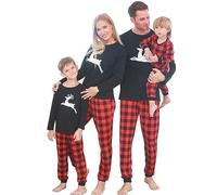 SANMIO Pijamas Familiares de Navidad, Algodón Top de Manga Larga + Raya Pantalones Pijama Dos Pieza Mujer Hombre Niños Niña Ropa de Dormir para Mameluco Navidad Negro Rojo Hombre M