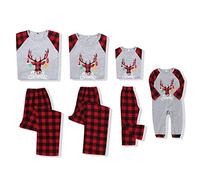 SANMIO Pijamas Familiares de Navidad, Algodón Top de Manga Larga + Raya Pantalones Pijama Dos Pieza Mujer Hombre Niños Niña Ropa de Dormir para Mameluco Navidad Gris Rojo Mujer M