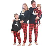 SANMIO Pijamas Familiares de Navidad, Algodón Top de Manga Larga + Raya Pantalones Pijama Dos Pieza Mujer Hombre Niños Niña Ropa de Dormir para Mameluco Navidad Negro Rojo Niño 10-11 años