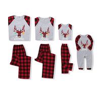 SANMIO Pijamas Familiares de Navidad, Algodón Top de Manga Larga + Raya Pantalones Pijama Dos Pieza Mujer Hombre Niños Niña Ropa de Dormir para Mameluco Navidad Gris Rojo Niño 12-18 Meses
