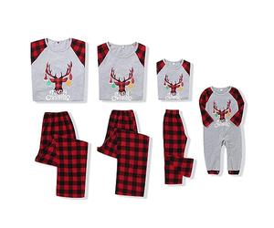 SANMIO Pijamas Familiares de Navidad, Algodón Top de Manga Larga + Raya Pantalones Pijama Dos Pieza Mujer Hombre Niños Niña Ropa de Dormir para Mameluco Navidad Gris Rojo Niño 2-3 años
