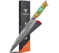 SANMUZUO Cuchillo para trinchar de 20 cm, cuchillo para cortar carne, cuchillo japonés para sushi, mango de resina y acero de Damasco martillado, serie Yao