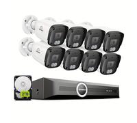 SANNCE 5MP POE Configuración de Cámara de Vigilancia , con 8 Cámaras, NVR de 6MP, Capacidad de Audio, Reconocimiento y Vehicular, Visión Nocturna de 100Ft y un Disco Duro de 2TB