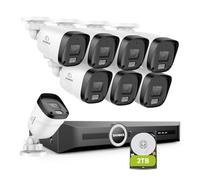 SANNCE Kit Camaras de Vigilancia PoE, 5MP Nvr 8ch 2K/3MP 8 Cámaras IP PoE Exterior/Interior con Leds IR Inteligentes, Detección de Movimiento, Visión Nocturna en Color de 65 Pies, Disco Duro de 2TB