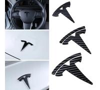 SANNITOU Coche Emblema para Tesla Model 3 Y,Insignia Logotipo Capó Delantero O Puerta del Maletero Pegatinas Logo Accesorios Coche,3-Carbon