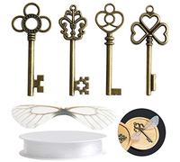 SANNIX 30 llaveros de esqueleto vintage con 30 pares de alas de libélula y cuerda elástica de cristal de 30 yardas para hacer joyas, bodas, fiestas, decoración de habitación