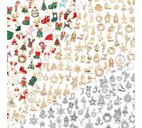 SANNIX 350 dijes de Navidad, dijes esmaltados de Navidad, mezclados a granel, oro antiguo, plata tibetana, colgantes para pulseras, collares, aretes y decoraciones navideñas