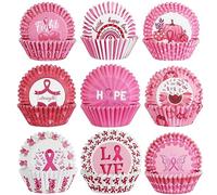 SANNIX - 450 moldes para cupcakes de concienciación sobre el cáncer de mama, 450 unidades de cinta rosa para hornear, envoltorios de papel para magdalenas, para concienciación sobre el cáncer de mama,