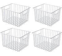 SANNO Cesta de almacenamiento de alambre para congelador, organizador de alimentos con asas para armarios, despensa, armarios, dormitorios, 11.8 x 11.8 x 7 pulgadas