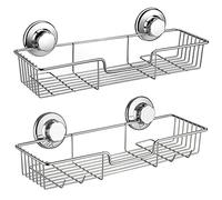 SANNO Organizador combinado de almacenamiento con ventosa para ducha, sin daños, cesta de alambre inoxidable para accesorios de cocina y baño, acero inoxidable, paquete de 2