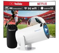 Sannova Mini proyector 4K 1080P compatible con WiFi 5G 200ANSI, Android 11, corrección trapezoidal automática, función de rotación de 180°, proyector portátil Smart Home Cinema con bolsa de transporte