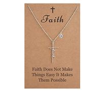 SANNYRA Collar de fe para mujer, collares de cruz cristiana con inicial, chapado en oro de 18 quilates, plata y oro rosa, 26 letras, colgante de cruz religiosa para ella, Acero inoxidable, No es una