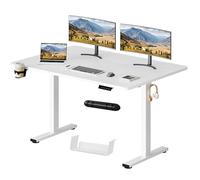 SANODESK Escritorio Elevable Eléctrico 110x54cm con Tablero Entero(con Gancho/Portabotellas), Standing Desk, Escritorio Ajustable en Altura con Tablero, Función de Memoria, para Trabajo/Hogar(Blanco)
