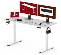 SANODESK Escritorio Elevable Eléctrico 140x60cm, Mesa Ajustable en Altura con Sistema Anticolisión, Función de Memoria de 4 Alturas con Gancho y Caja de Almacenamiento, Blanco