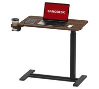 SANODESK Mesa Auxiliar con Ruedas para Ordenador, Altura Ajustable, con Soporte para Bebidas, para Cama y Sofá, Móvil y Multifuncional, Marrón