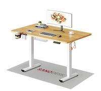 SANODESK QS+ 110 x 54 cm Escritorio Elevable Eléctrico con Portavasos, Ganchos, Caja de Cables, Altura Ajustable Telescópica con Memoria y Tecnología Anticolisión (Arce)