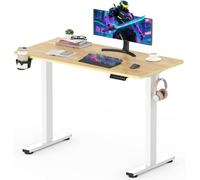 SANODESK QS-Gaming Escritorio Elevable Eléctrico 110x54 cm con Ganchos, Portavasos y Gestión de Cables, Regulable en Altura con Tablero Completo y Función de Memoria, Arce
