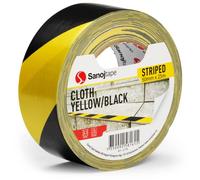 Sanojtape Cinta Gaffer de Tela Superresistente 50mm x 25m Marcado Delimitador de Peligro en el Suelo a Rayas Negras y Amarillas que Marca la Zona de Barrera