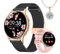 Sanorum Reloj Inteligente Mujer, 1.27" Smartwatch Mujer con Llamadas 5.3, 120+ Modos Deportivos, Función Femenina, 24H Pulsometro, 24H SpO2, Monitor de Sueño, Calorías, Podómetro Android iOS Negro Oro