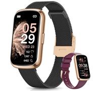 Sanorum Reloj Inteligente Mujer, 1.47'' Pulsera Inteligente Mujer con 2 Correas, IP68, Función Femenina, Pulsómetro, SpO2, Sueño, 24 Modos Deportivos, Podómetro Smartwatch para iOS Android Oro Negro