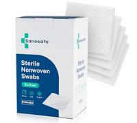 Sanosafe Gasas estériles no tejidas 5 x 5 cm | Compresas para el cuidado de heridas | Suaves, absorbentes y sin pelusa | Esterilizadas con EO | 100 unidades