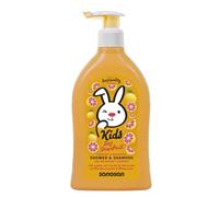 sanosan 2 en 1 ducha y champú pomelo para niños y bebés, 400 ml, gel de ducha para niños y niños, champú con extracto de oliva orgánico y proteína de leche, champú para niños, baño infantil