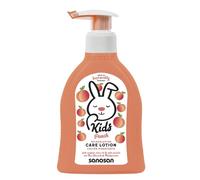 sanosan Loción corporal para niños con aroma de melocotón, 200 ml, loción corporal con aceite de oliva orgánico y proteína de leche, cuidado de la piel