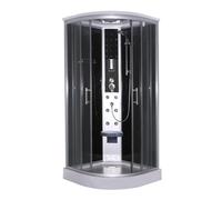 SANOTECHNIK Cabina de ducha completa SCALA, 90 × 90 × 215 cm, todo en uno, cristal de seguridad ESG, 6 chorros de masaje, radio e iluminación, asiento plegable, montaje rápido Quick-Line CL96