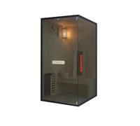 SANOTECHNIK Sauna & Cabina de infrarrojos GLACIER S para 1 persona, combinación de sauna infrarroja de madera de abeto con horno eléctrico de 3,6 kW, foco rojo de 400 W, cristal de seguridad, 100 x