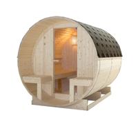 SANOTECHNIK Sauna de barril BERGEN para 4 - 6 personas 194,8 × 220 × 191,5 cm, horno Harvia 8 kW, madera de abeto, cristal templado - Número de referencia F70220