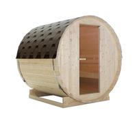 SANOTECHNIK Sauna de barril TROMSÖ L para 4 personas, sauna de jardín de madera de abeto con horno eléctrico para sauna de 6,0 kW, piedras para sauna y accesorios, techo de asfalto, 180 x 189 x 191,5
