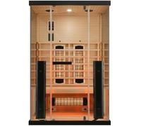 SANOTECHNIK Sauna de infrarrojos GRENA DELUXE 2 - Cabina de infrarrojos para 2 personas, 125 × 100 × 190 cm, 5 focos de espectro completo (2200 W), luz de color, radio Bluetooth, cristal templado de 6