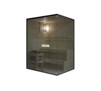 SANOTECHNIK Sauna FALUN L - Sauna para 2 o 3 personas, de madera de abeto, 4,5 kW, estufa Harvia, piedras de sauna y accesorios, cristal de seguridad tintado, 150 x 120 x 200 cm