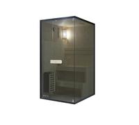 SANOTECHNIK Sauna FALUN S para 1 persona, sauna interior de madera de abeto con estufa Harvia de 3,6 kW, piedras de sauna y accesorios, cristal de seguridad tintado, 100 x 120 x 200 cm